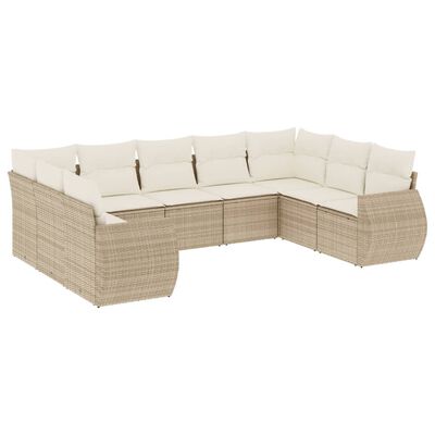 vidaXL Set Divano da Giardino 9 pz con Cuscini Beige in Polyrattan