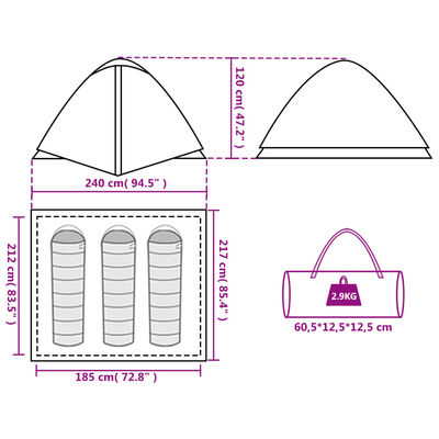 vidaXL Tenda da Campeggio a Cupola per 3 Persone Verde Impermeabile