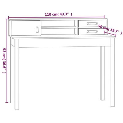 vidaXL Scrivania Bianca 110x50x93 cm in Legno Massello di Pino