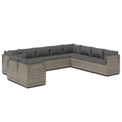 vidaXL Set Divani da Giardino 10 pz con Cuscini in Polyrattan Grigio