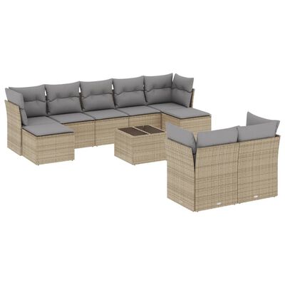 vidaXL Set Divano da Giardino 10 pz con Cuscini Beige in Polyrattan