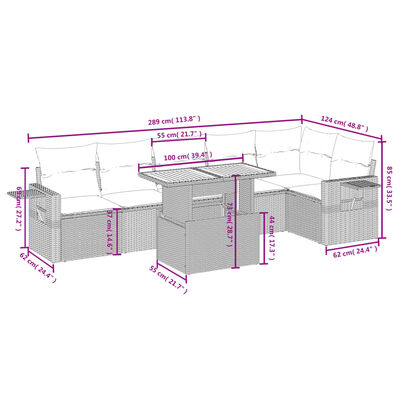 vidaXL Set Divani da Giardino con Cuscini 7pz Nero Polyrattan