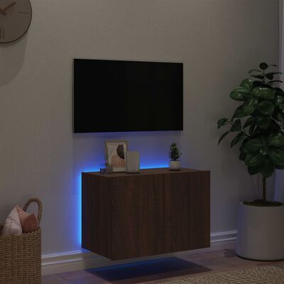 vidaXL Mobile TV a Parete con Luci LED Rovere Marrone 60x35x41 cm