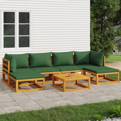 vidaXL Set Salotto da Giardino 7pz con Cuscini Verdi in Legno Massello