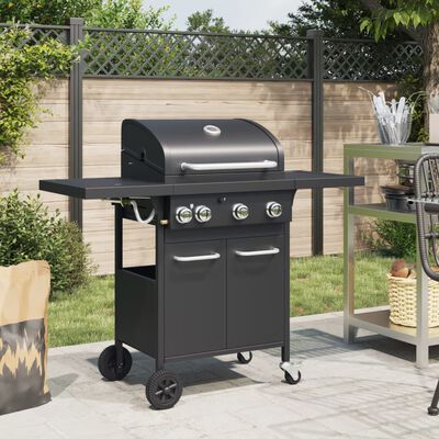 vidaXL Griglia Barbecue a Gas con 4 Bruciatori Nero in Acciaio