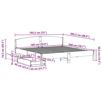 vidaXL Letto senza Materasso 180x200 cm in Legno Massello di Pino