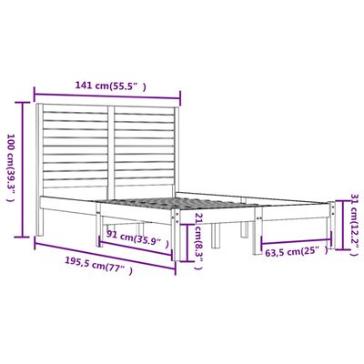 vidaXL Giroletto Nero in Legno Massello 135x190 cm Double