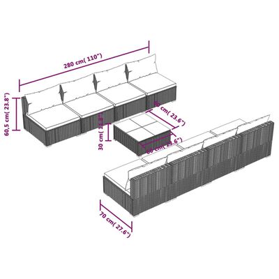 vidaXL Set Divani da Giardino 9 pz con Cuscini in Polyrattan Marrone