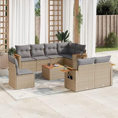 vidaXL Set Divano da Giardino 9 pz con Cuscini Beige in Polyrattan