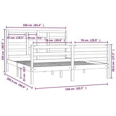 vidaXL Giroletto senza Materasso in Legno Massello 160x200 cm