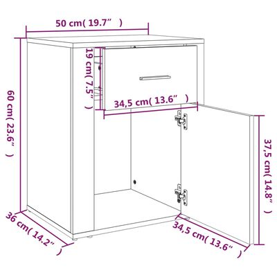 vidaXL Comodino Rovere Sonoma 50x36x60 cm in Legno Multistrato