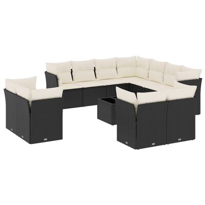 vidaXL Set Divani da Giardino 12 pz con Cuscini Nero in Polyrattan