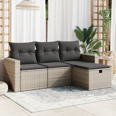 vidaXL Set Divani da Giardino 4 pz con Cuscini in Polyrattan Grigio