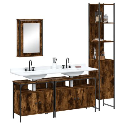 vidaXL Set Mobili da Bagno 4 pz Rovere Fumo in Legno Multistrato