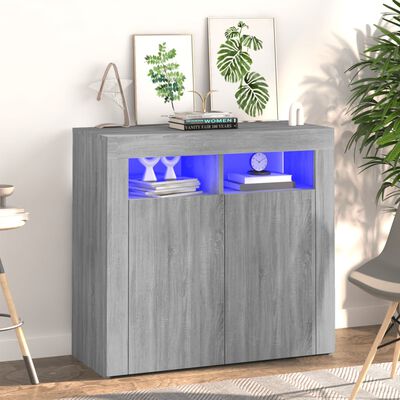 vidaXL Credenza con Luci LED Grigio Sonoma 80x35x75 cm