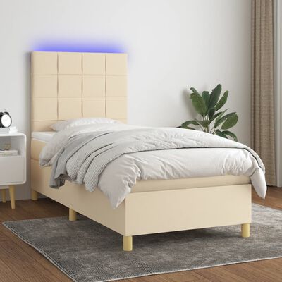 vidaXL Letto a Molle con Materasso e LED Crema 80x200 cm in Tessuto