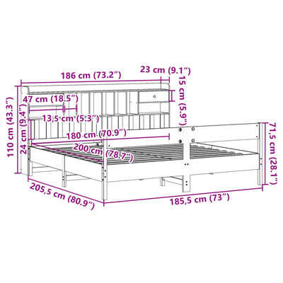 vidaXL Giroletto con Libreria senza Materasso 180x200 cm in Legno Pino