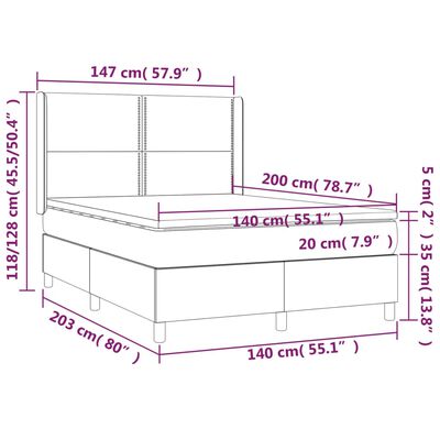 vidaXL Letto a Molle con Materasso e LED Rosa 140x200 cm in Velluto