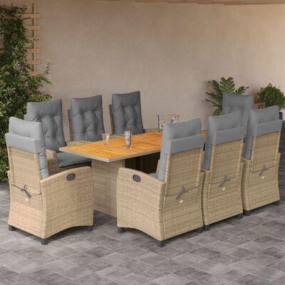 vidaXL Set Pranzo da Giardino 9 pz con Cuscini Beige Misto Polyrattan