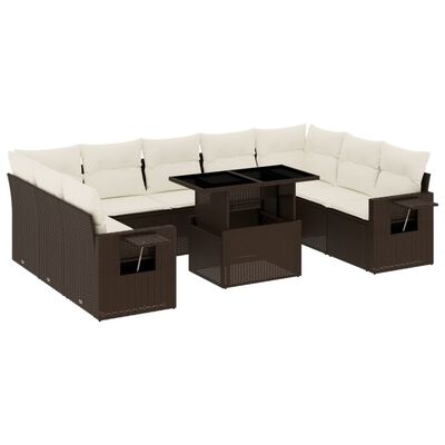 vidaXL Set Divani da Giardino 10pz con Cuscini in Polyrattan Marrone