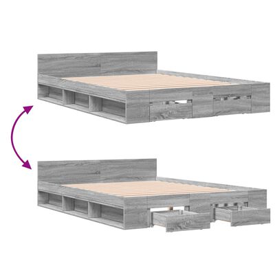 vidaXL Giroletto Cassetti Grigio Sonoma 160x200 cm Legno Multistrato