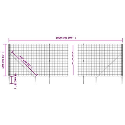 vidaXL Recinzione Metallica con Picchetti Ancoraggio Antracite 1,4x10m