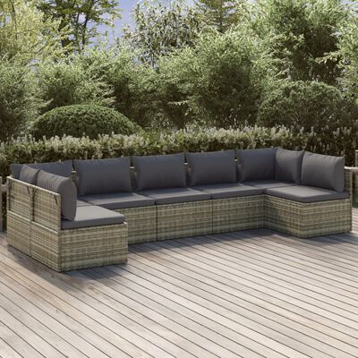 vidaXL Set Divani da Giardino 7 pz con Cuscini in Polyrattan Grigio