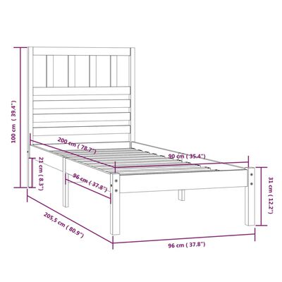 vidaXL Giroletto Bianco in Legno Massello di Pino 90x200 cm