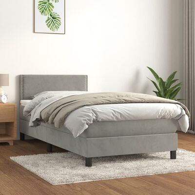 vidaXL Giroletto a Molle con Materasso Grigio Chiaro 90x200 cm Velluto