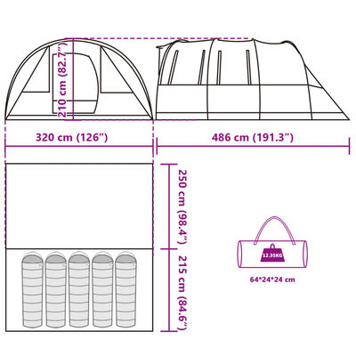 vidaXL Tenda da Campeggio a Tunnel per 5 Persone Blu Impermeabile