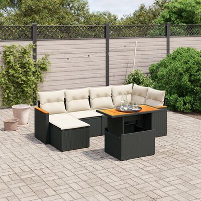 vidaXL Set Divani da Giardino con Cuscini 7pz Nero Polyrattan