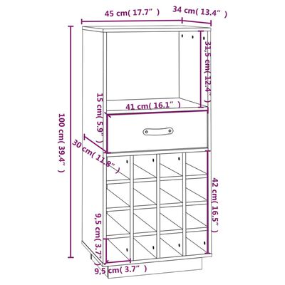 vidaXL Portabottiglie 45x34x100 cm in Legno Massello di Pino