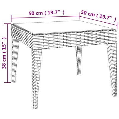 vidaXL Tavolino Marrone 50x50x38 cm Polyrattan e Vetro Temperato