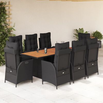 vidaXL Set da Pranzo da Giardino 9 pz con Cuscini Nero in Polyrattan