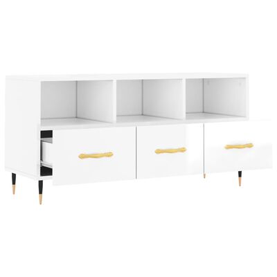 vidaXL Mobile Porta TV Bianco Lucido 102x36x50 cm in Legno Multistrato