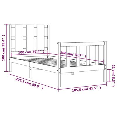 vidaXL Giroletto con Testiera Nero 100x200 cm in Legno Massello