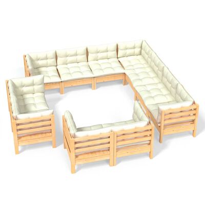 vidaXL Set Divani da Giardino 11 pz con Cuscini Crema in Massello di Pino