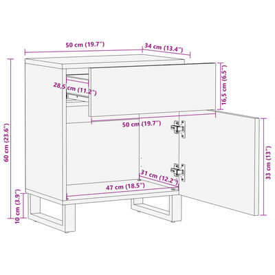 vidaXL Comodino 50x34x60 cm in Legno Massello di Acacia