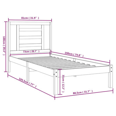 vidaXL Giroletto Bianco in Legno Massello 75x190 cm Small Single