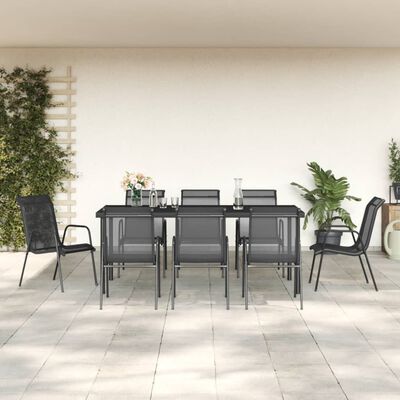 vidaXL Set da Pranzo da Giardino 9 pz Nero in Acciaio e Textilene