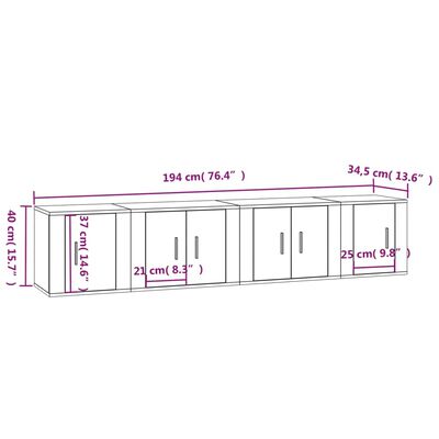 vidaXL Set di Mobili Porta TV 4 pz Bianco Lucido in Legno Multistrato