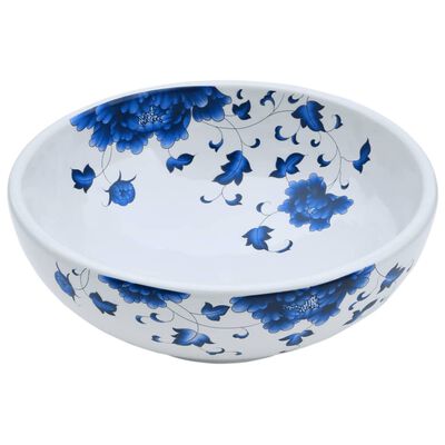 vidaXL Lavabo da Appoggio Bianco e Blu Rotondo Φ41x14 cm Ceramica