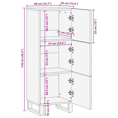 vidaXL Credenza 40x34x110 cm in Legno Massello d'Acacia