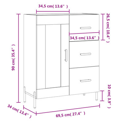 vidaXL Credenza Grigio Sonoma 69,5x34x90 cm in Legno Multistrato