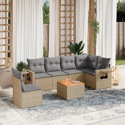 vidaXL Set Divani da Giardino 7 pz con Cuscini Beige in Polyrattan