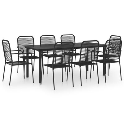 vidaXL Set da Pranzo da Giardino 9 pz Nero in Vetro e Acciaio