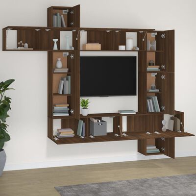 vidaXL Set Mobili Porta TV 9 pz Rovere Marrone in Legno Multistrato