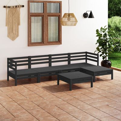 vidaXL Set Salotto da Giardino 6 pz in Legno Massello di Pino Nero