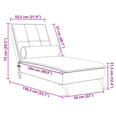 vidaXL Chaise Longue Massaggi Cuscino a Rullo Grigio Chiaro in Velluto