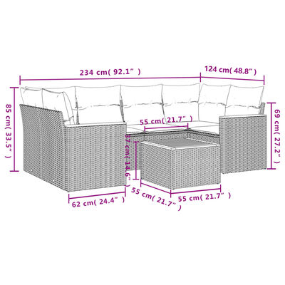 vidaXL Set Divani da Giardino 7 pz con Cuscini Grigio in Polyrattan